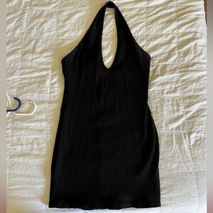 Fashion Nova Ribbed Black Halter Mini Dress
